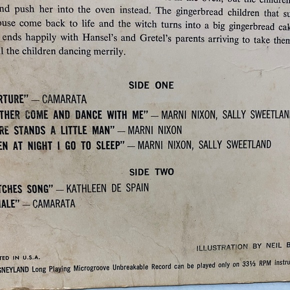 WALT DISNEY DISNEYLAND VTG 1964 THE STORY OF HANSEL AND GRETEL VINYL RECORD LP - Picture 11 of 13